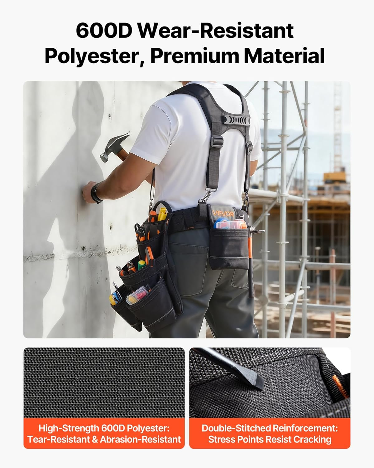 Tool Belt, 19 Pockets Tool Pouch with Suspenders for Men, Heavy Duty Adjustable