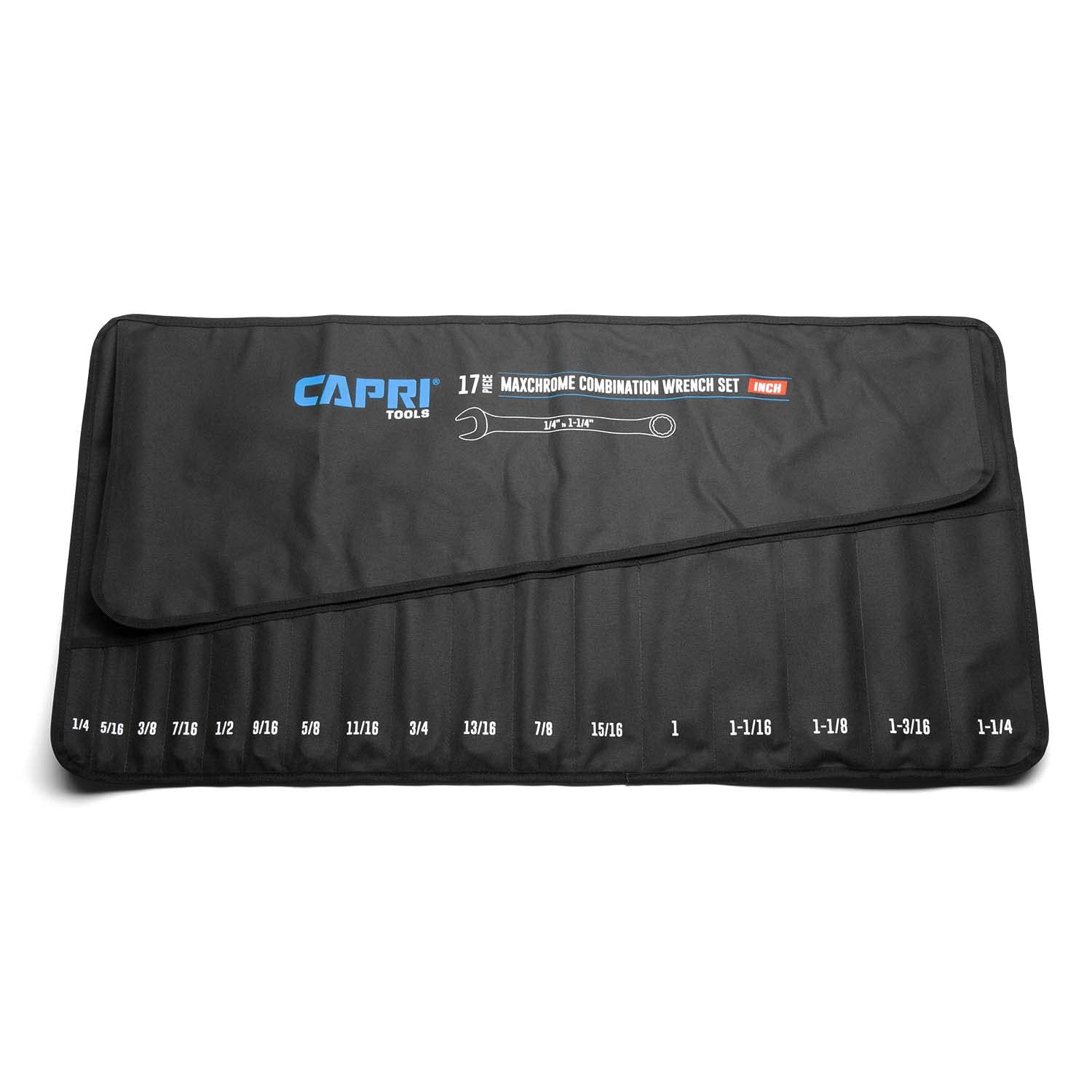 Wrench Roll Up Pouch, SAE, 17 Pockets, Black