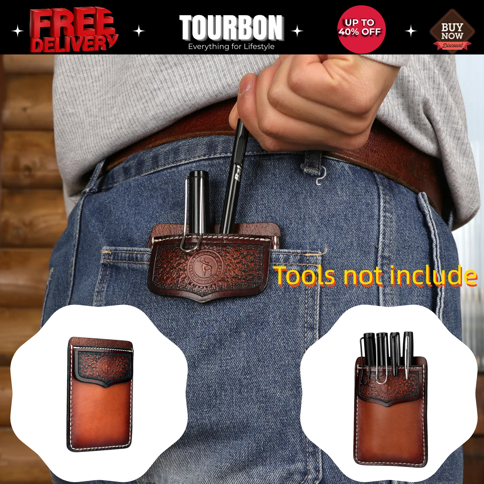 TOURBON Leather Shirt Pocket Protector Pen Tools Pouch For Worker Doctors Nurses