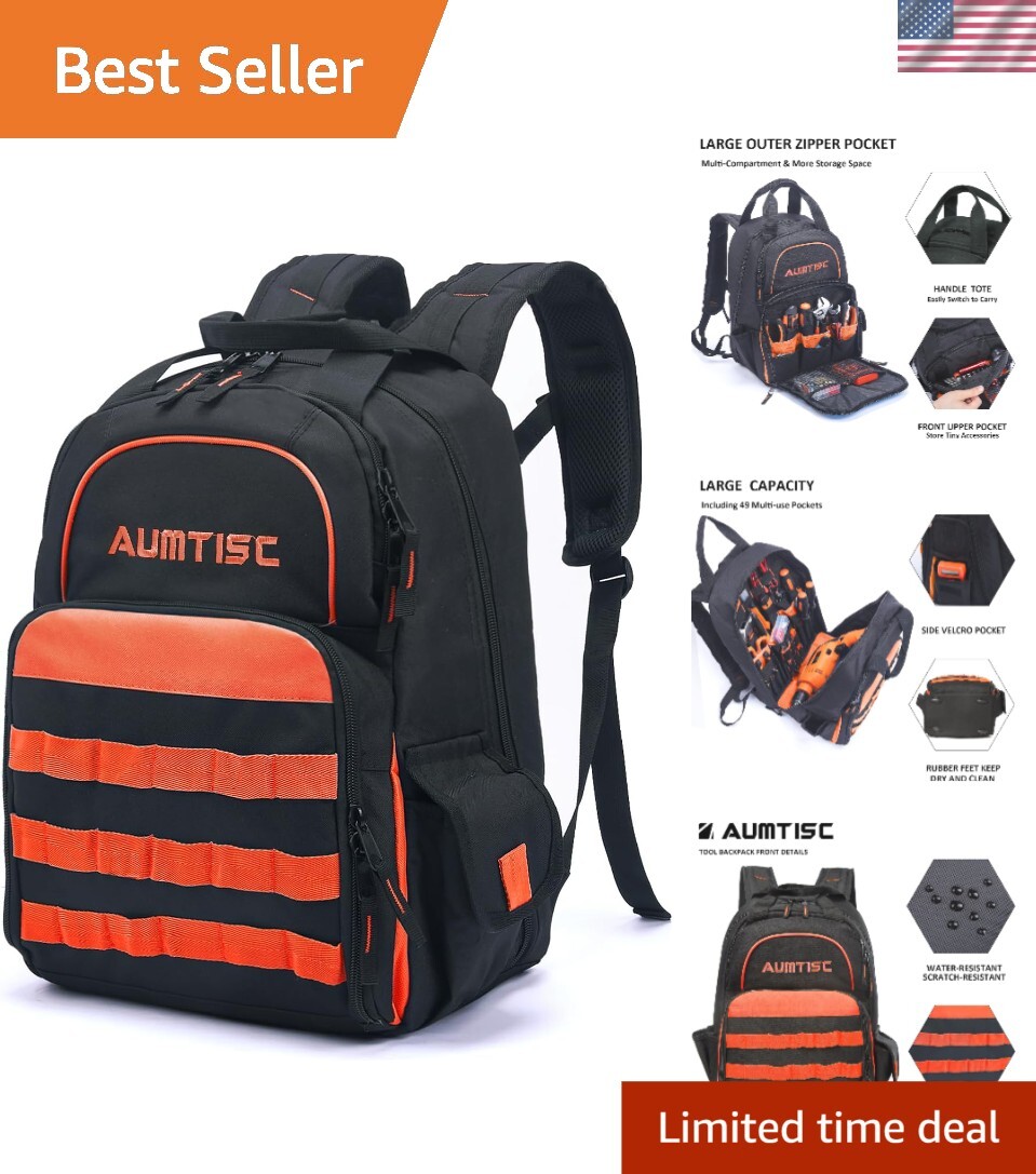 Multi-Use Tool Bag Backpack – 16” for Electrician & Construction Professionals