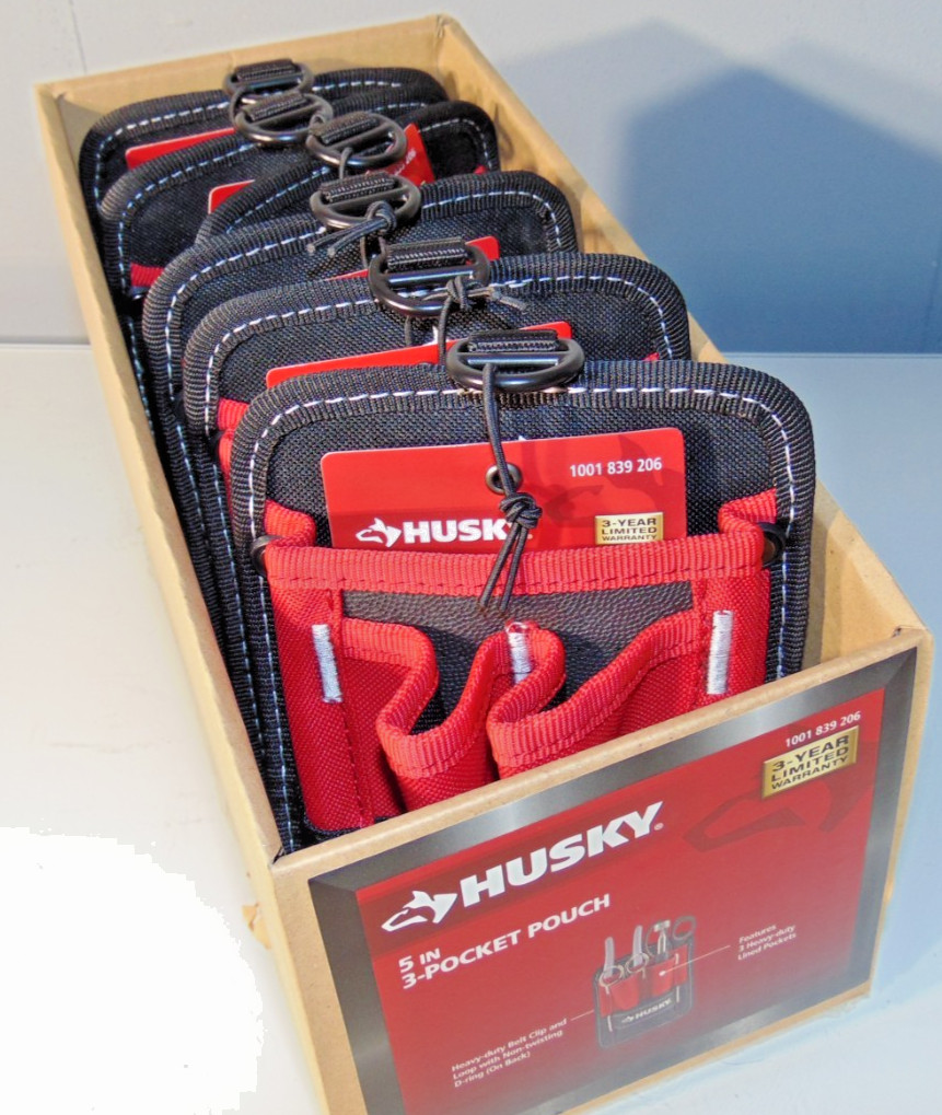 6 Pack Lot HUSKY 5 in (12.7 cm) 3-POCKET POUCH Full Case